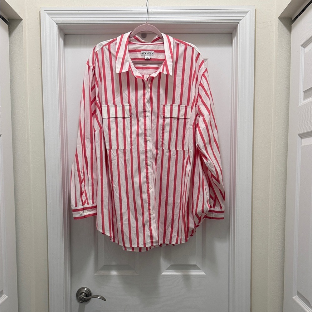 Ava & Viv Pink and White Striped Button-Down Shirt